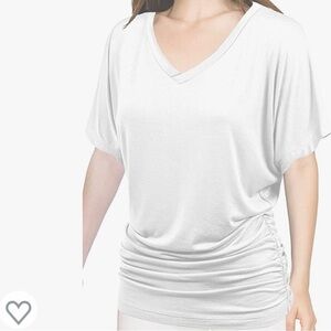 Made By Johnny V Neck Dolman sleeve Top with Side Shirring L